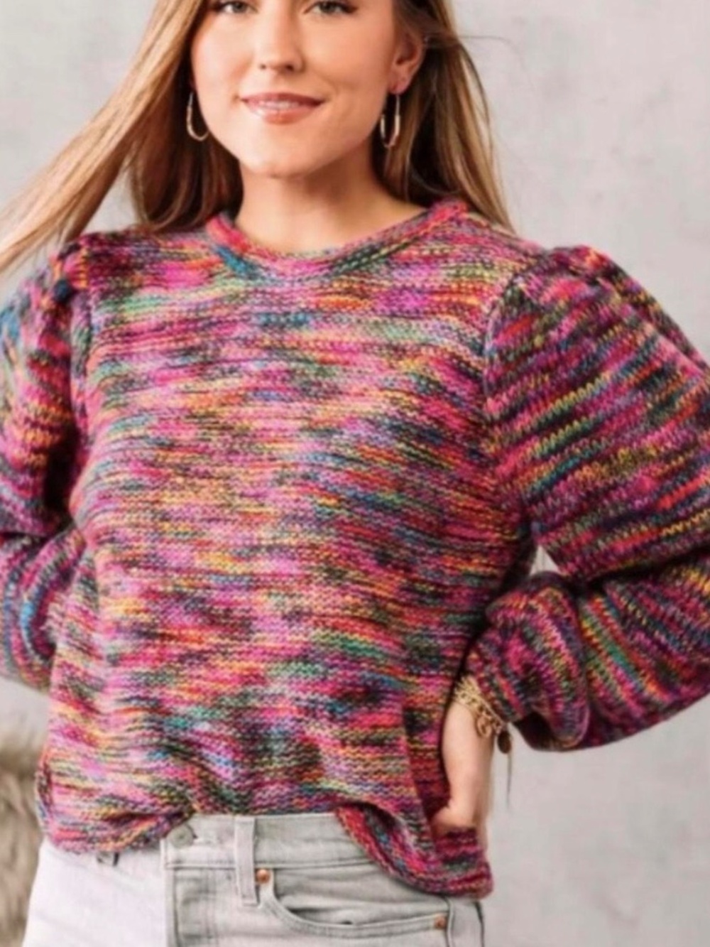 Willow & Root Neon Rainbow Confetti Space Dye Sweater M